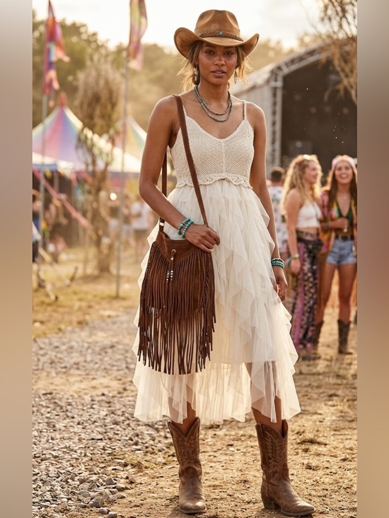 Chicwish Dresses & Skirts - Chicwish Cream Tulle Waterfall Ruffles Crochet Dress S/M Festival Boho Summer